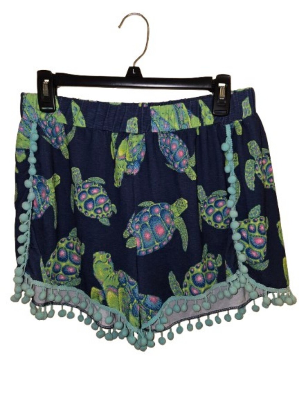 Simply Southern Pom Pom Fringed Sea Turtle Shorts Size L/XL